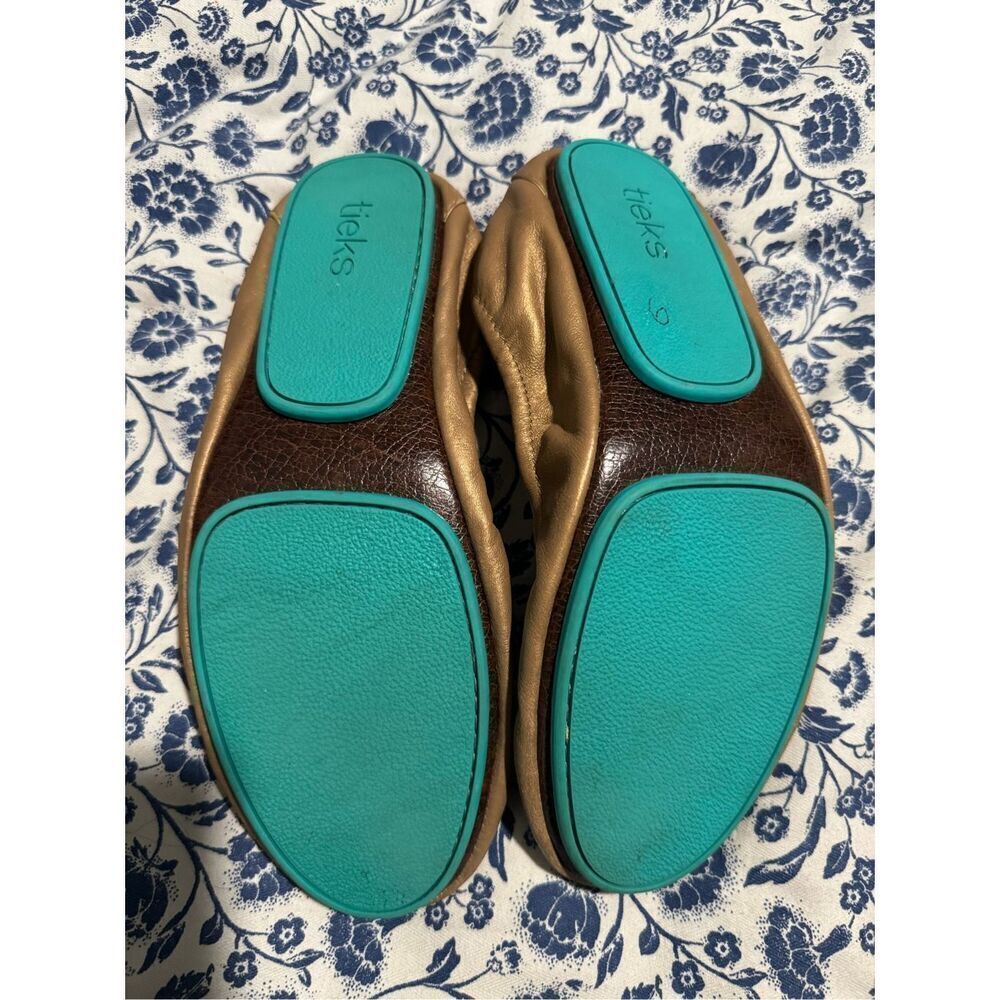 Tieks Champagne limited Edition Gold ballet flats elastic trim 8 - Picture 3 of 14